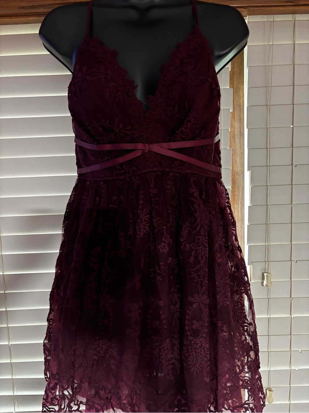 Fashion Nova Burgundy Lace Spaghetti Strap Mini Dress